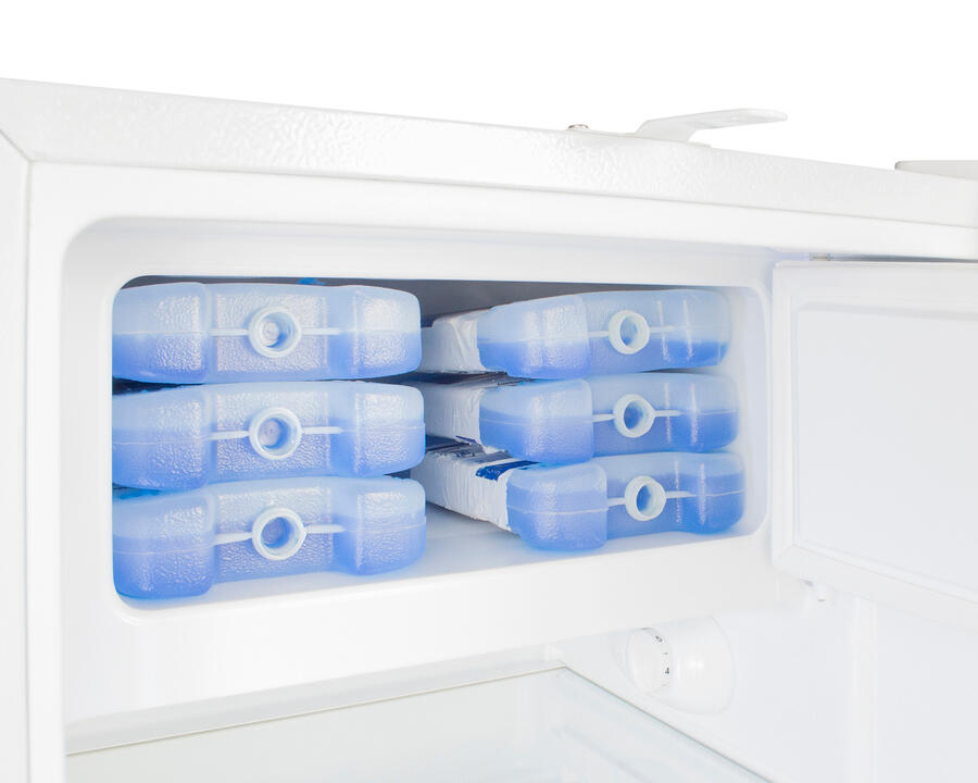 Summit ADA302RFZTBC Built-In Undercounter, Ada Compliant Refrigerator-Freezer In White, Designed For General Purpose Storage, With Pure Copper Towel Bar Handle, Manual Defrost With Glass Shelves, Front Lock, And Door Storage
