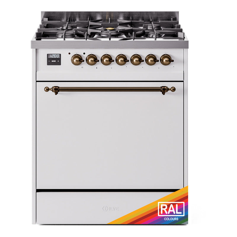Ilve UP30QNMPRAB Nostalgie Ii 30 Inch Dual Fuel Natural Gas Freestanding Range In Ral Custom Color With Bronze Trim