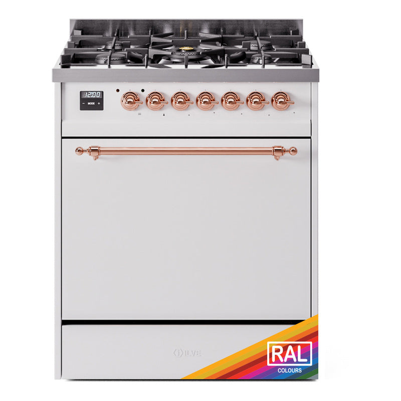 Ilve UP30QNMPRAPLP Nostalgie Ii 30 Inch Dual Fuel Liquid Propane Freestanding Range In Ral Custom Color With Copper Trim