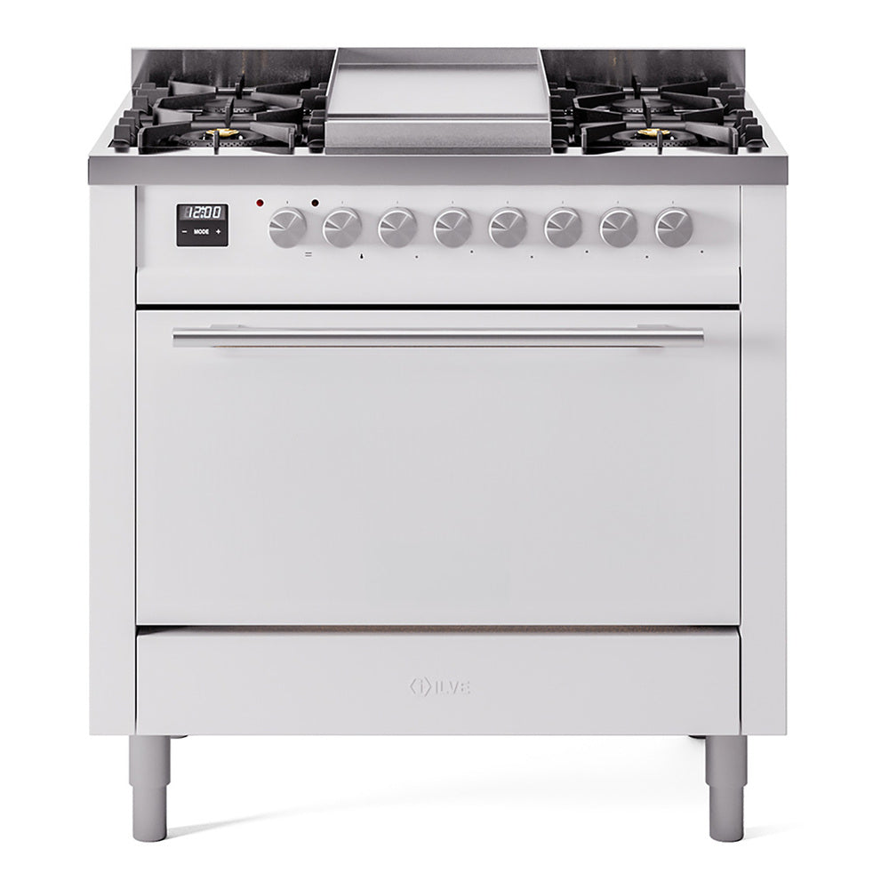 Ilve UP36FQMPWH Professional Plus Ii 36 Inch Dual Fuel Natural Gas Freestanding Range In With Trim