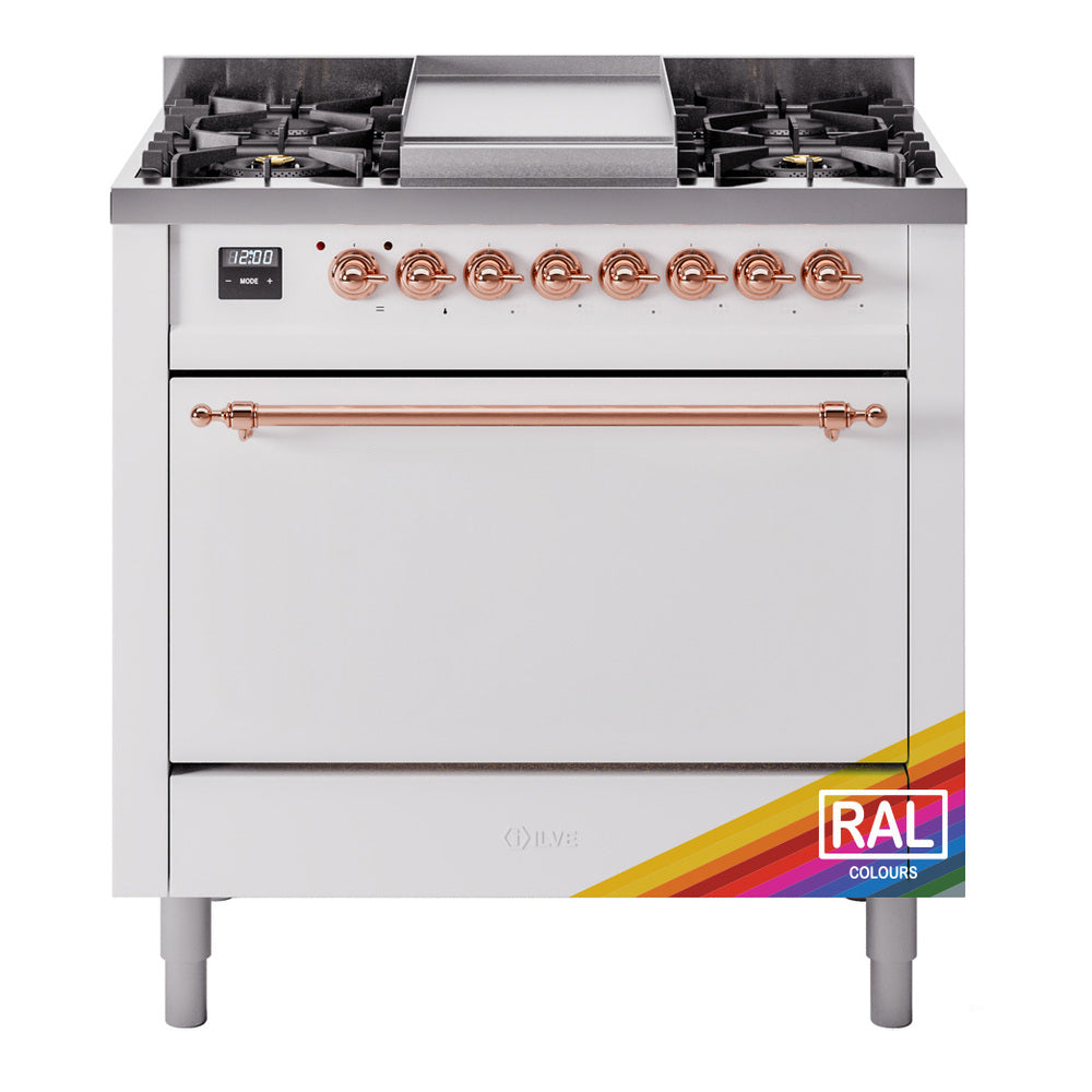 Ilve UP36FQNMPRAPLP Nostalgie Ii 36 Inch Dual Fuel Liquid Propane Freestanding Range In Ral Custom Color With Copper Trim