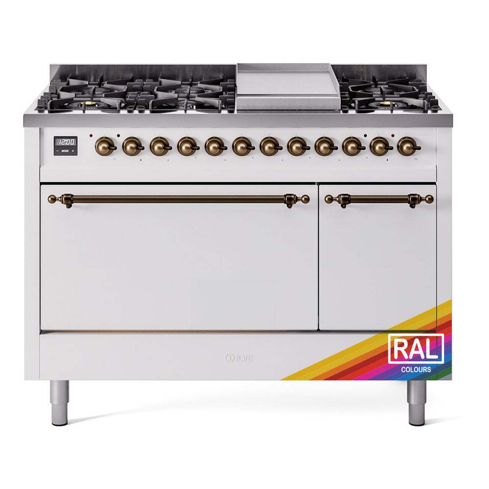 Ilve UP48FQNMPRAB Nostalgie Ii 48 Inch Dual Fuel Natural Gas Freestanding Range In Ral Custom Color With Bronze Trim
