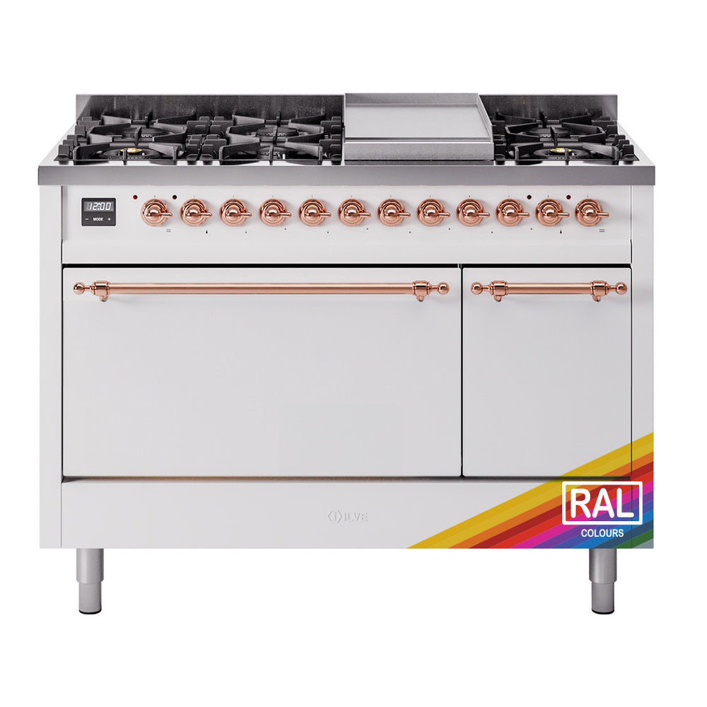 Ilve UP48FQNMPRAPLP Nostalgie Ii 48 Inch Dual Fuel Liquid Propane Freestanding Range In Ral Custom Color With Copper Trim