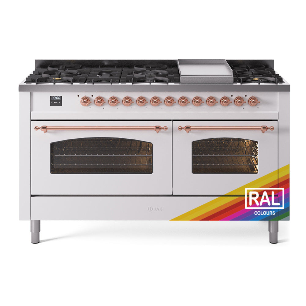 Ilve UP60FNMPRAPLP Nostalgie Ii 60 Inch Dual Fuel Liquid Propane Freestanding Range In Ral Custom Color With Copper Trim