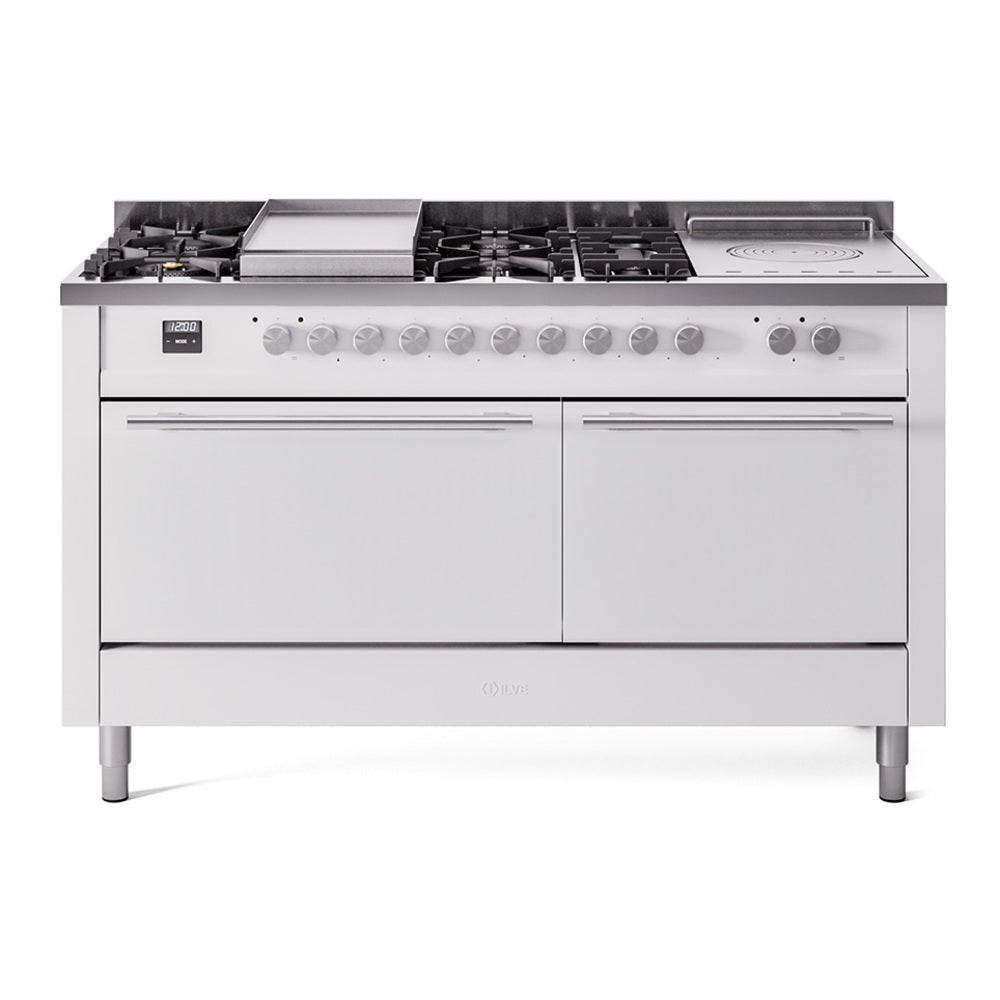 Ilve UP60FSQMPWH Professional Plus Ii 60 Inch Dual Fuel Natural Gas Freestanding Range In White With Trim