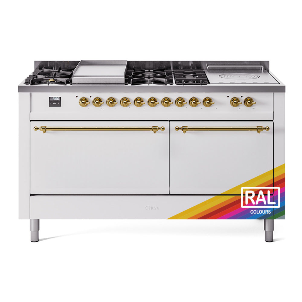 Ilve UP60FSQNMPRAG Nostalgie Ii 60 Inch Dual Fuel Natural Gas Freestanding Range In Ral Custom Color With Brass Trim