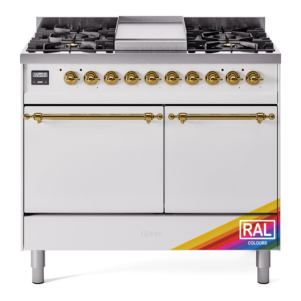 Ilve UPD40FQNMPRAG Nostalgie Ii 40 Inch Dual Fuel Natural Gas Freestanding Range In Ral Custom Color With Brass Trim