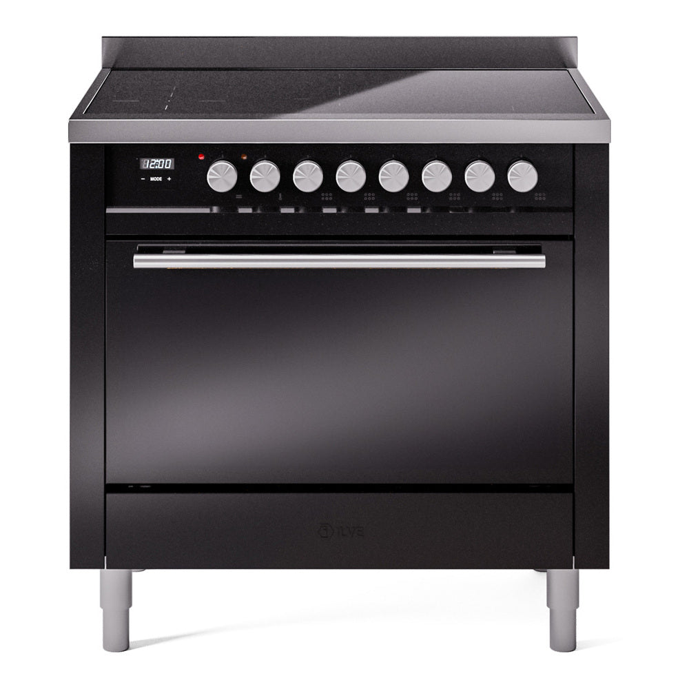 Ilve UPI366QMPBK Professional Plus Ii 36 Inch Electric Freestanding Range In Black With Trim