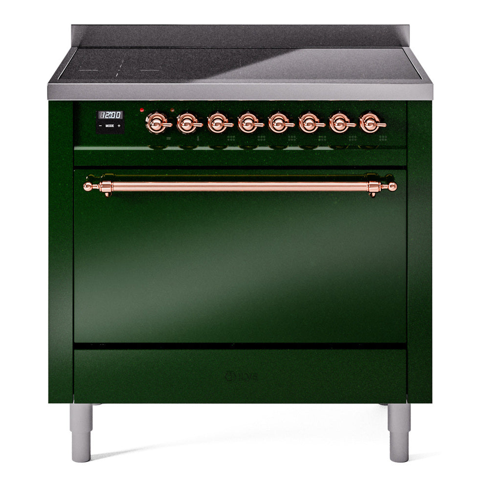 Ilve UPI366QNMPEGP Nostalgie Ii 36 Inch Electric Freestanding Range In Emerald Green With Copper Trim