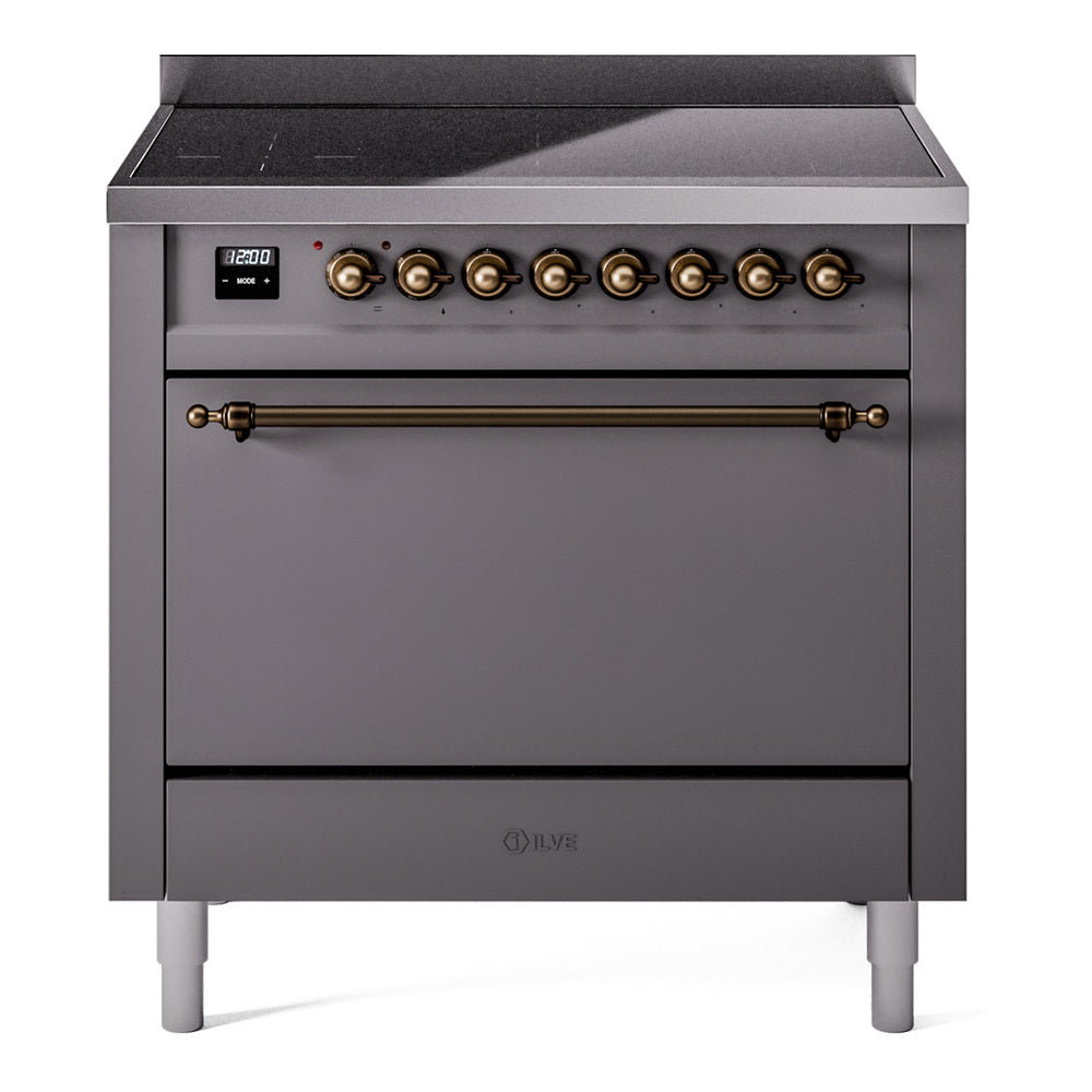Ilve UPI366QNMPMGB Nostalgie Ii 36 Inch Electric Freestanding Range In Matte Graphite With Bronze Trim