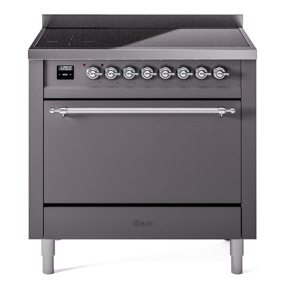 Ilve UPI366QNMPMGC Nostalgie Ii 36 Inch Electric Freestanding Range In Matte Graphite With Chrome Trim