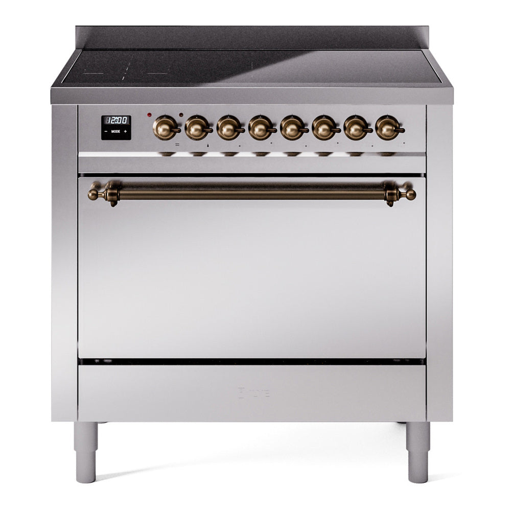 Ilve UPI366QNMPSSB Nostalgie Ii 36 Inch Electric Freestanding Range In Stainless Steel With Bronze Trim