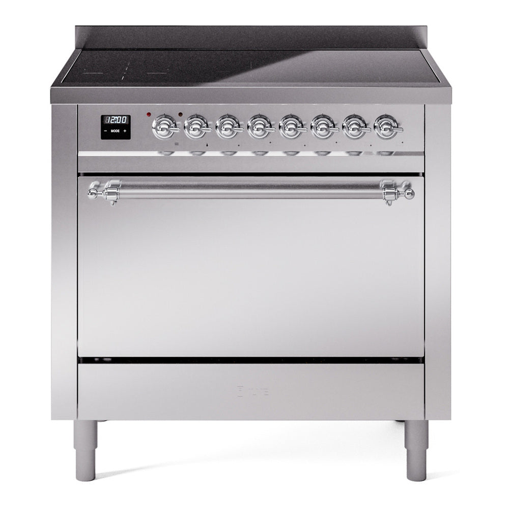 Ilve UPI366QNMPSSC Nostalgie Ii 36 Inch Electric Freestanding Range In Stainless Steel With Chrome Trim