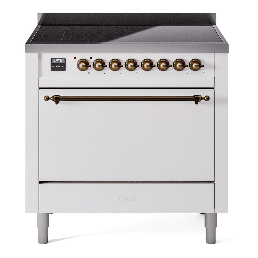 Ilve UPI366QNMPWHB Nostalgie Ii 36 Inch Electric Freestanding Range In White With Bronze Trim