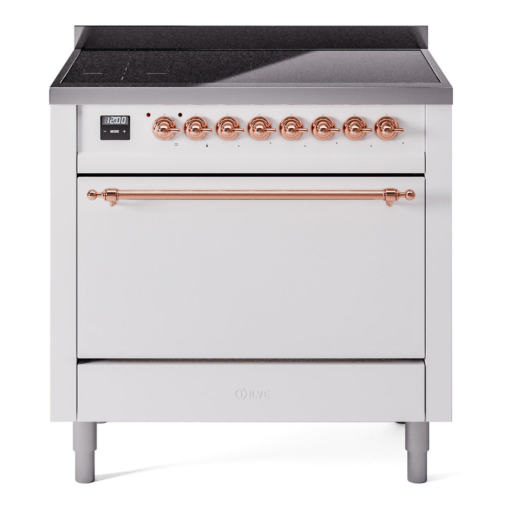 Ilve UPI366QNMPWHP Nostalgie Ii 36 Inch Electric Freestanding Range In White With Copper Trim