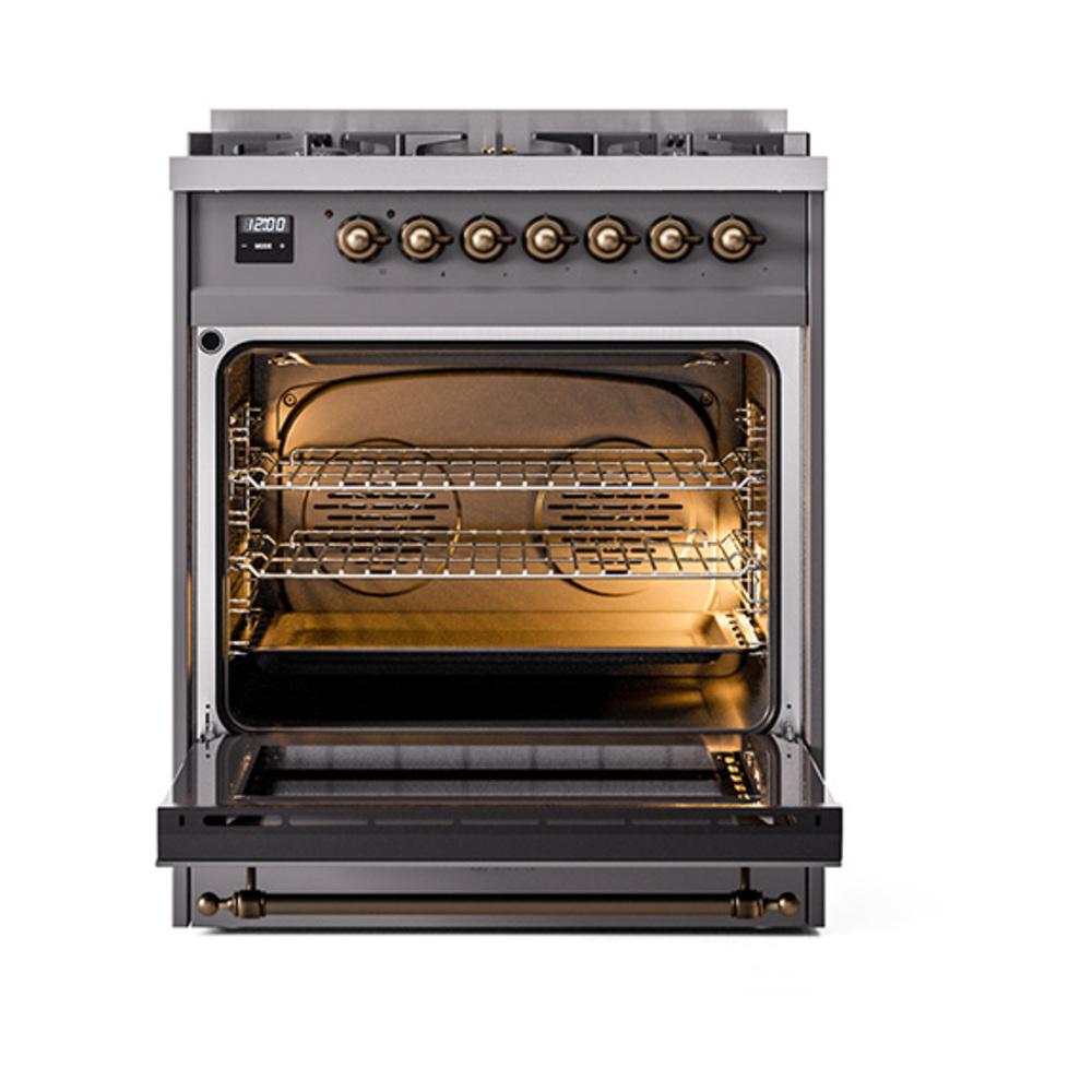 Ilve UN30NMPMGB Ilve Un30Nmpmgb Nostalgie Ii Noblesse 30" Dual Fuel Range (Natural Gas, Triple Glass Door, Graphite Matte, Burnished)