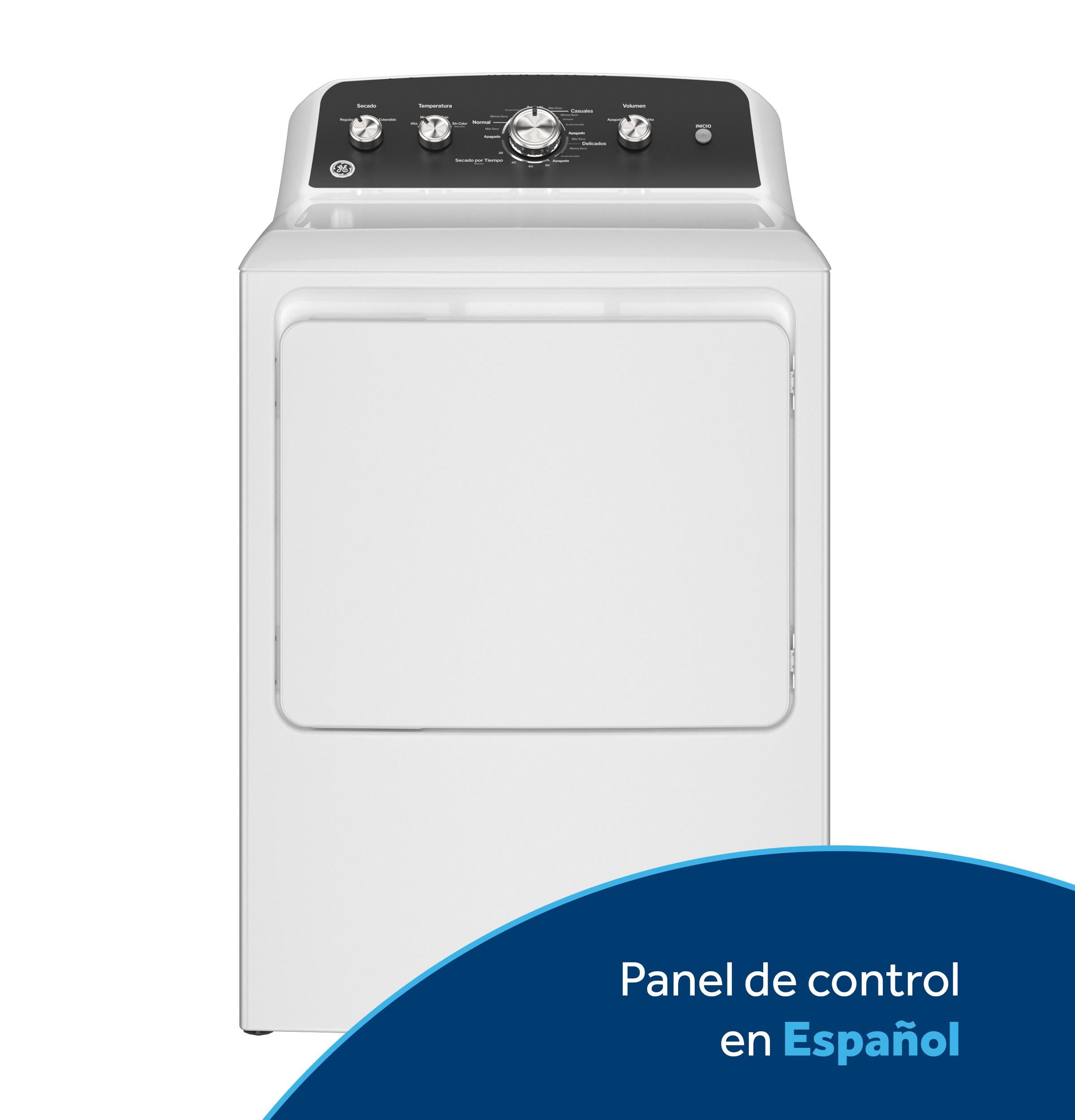 Ge Appliances ETD48GASWWB Ge® 7.2 Cu. Ft. Capacity Gas Dryer With Spanish Panel And Up To 120 Ft. Venting​