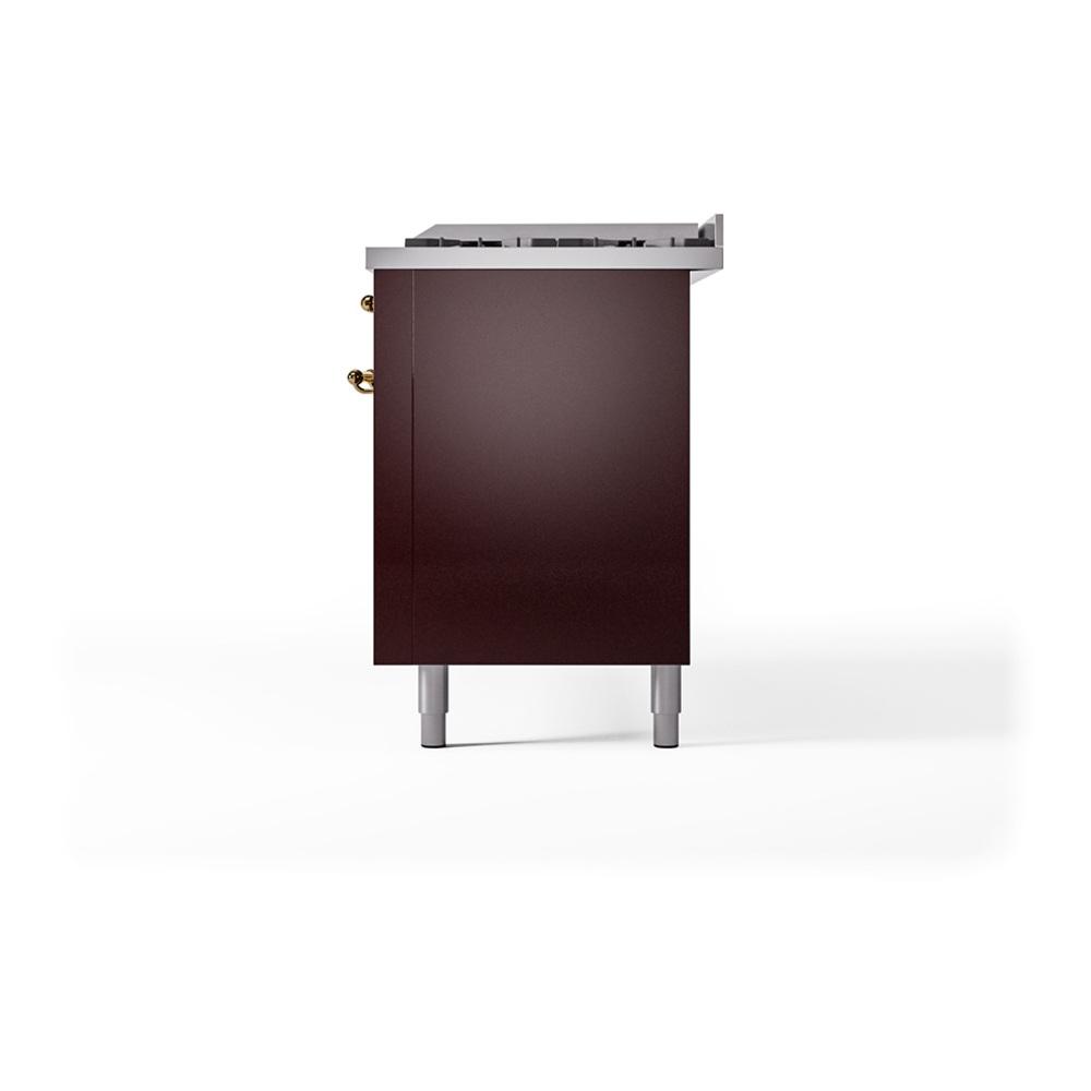 Ilve UN60FQNMPBUG Ilve Un60Fqnmpbug Nostalgie Ii Noblesse 60" Dual Fuel Range (9 Sealed Burners + Griddle, Natural Gas, Solid Door, Burgundy, Brass)
