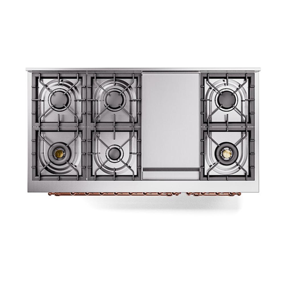 Ilve UN48FQNMPWHPLP Ilve Un48Fqnmpwhplp Nostalgie Ii Noblesse 48" Dual Fuel Range (8 Sealed Burners + Griddle, Liquid Propane, Solid Door, White, Copper)