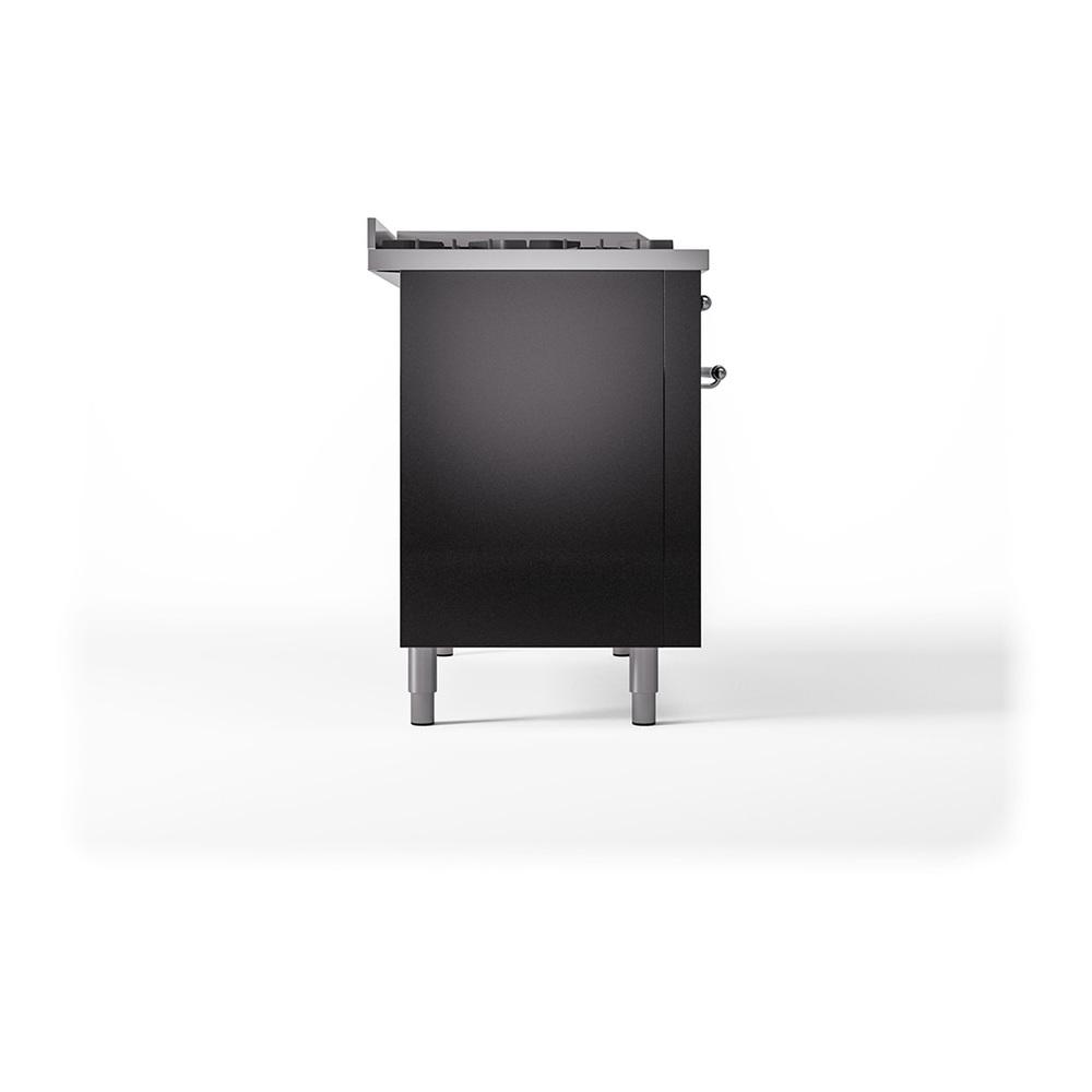 Ilve UN48FQNMPBKC Ilve Un48Fqnmpbkc Nostalgie Ii Noblesse 48" Dual Fuel Range (8 Sealed Burners + Griddle, Natural Gas, Solid Door, Glossy Black, Chrome)