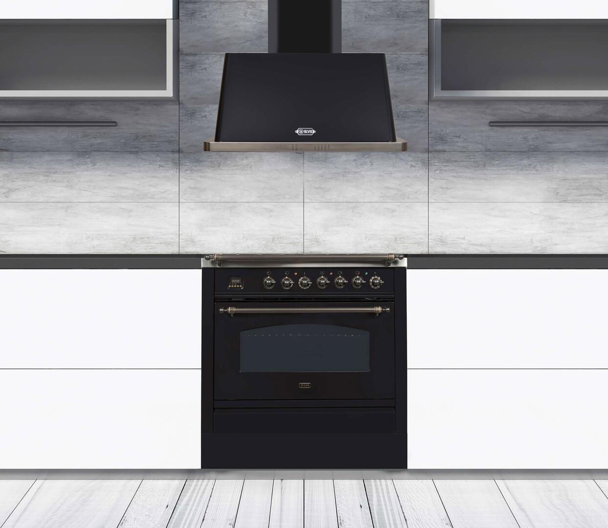 Ilve UAM90BK Majestic 36 Inch Glossy Black Wall Mount Range Hood