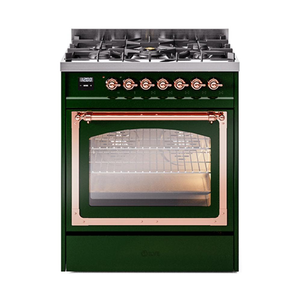 Ilve UN30NMPEGP Ilve Un30Nmpegp Nostalgie Ii Noblesse 30" Dual Fuel Range (Natural Gas, Triple Glass Door, Emerald Green, Copper)
