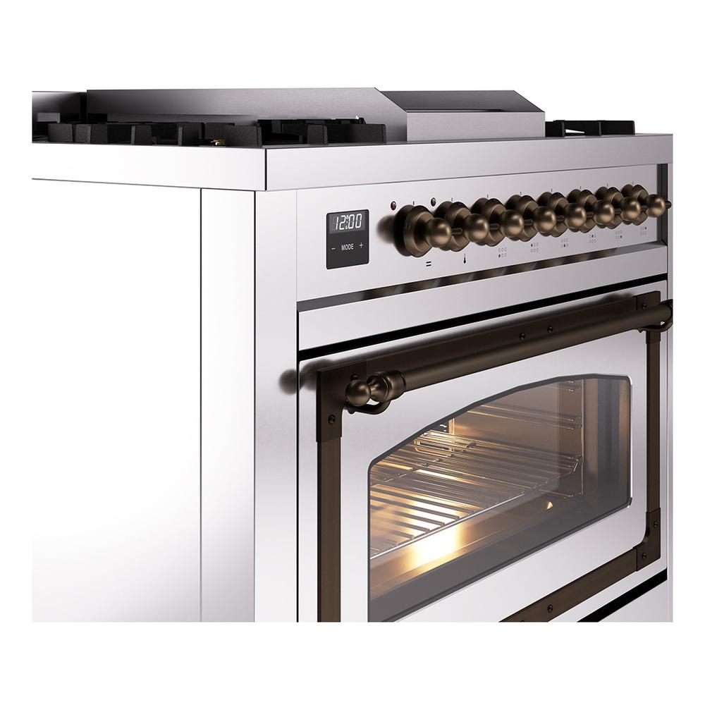 Ilve UN36FNMPSSBLP Ilve Un36Fnmpssblp Nostalgie Ii Noblesse 36" Dual Fuel Range (Liquid Propane, Triple Glass Door, Stainless Steel, Burnished)