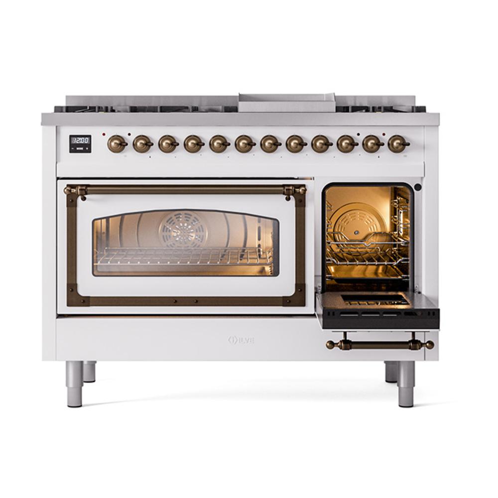 Ilve UN48FNMPRABLP Ilve Un48Fnmprablp Nostalgie Ii Noblesse 48" Dual Fuel Range (8 Sealed Burners + Griddle, Liquid Propane, Triple Glass Door, Ral, Burnished)