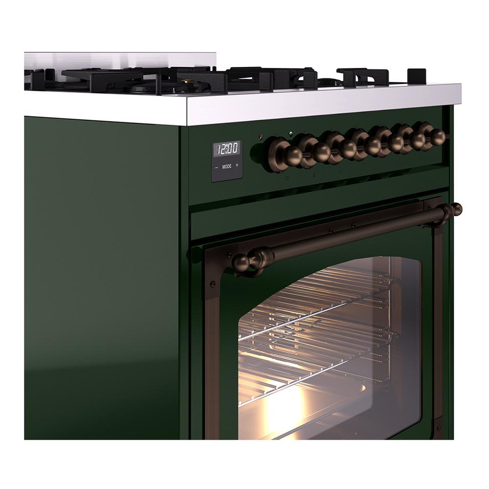 Ilve UN30NMPEGB Ilve Un30Nmpegb Nostalgie Ii Noblesse 30" Dual Fuel Range (Natural Gas, Triple Glass Door, Emerald Green, Burnished)