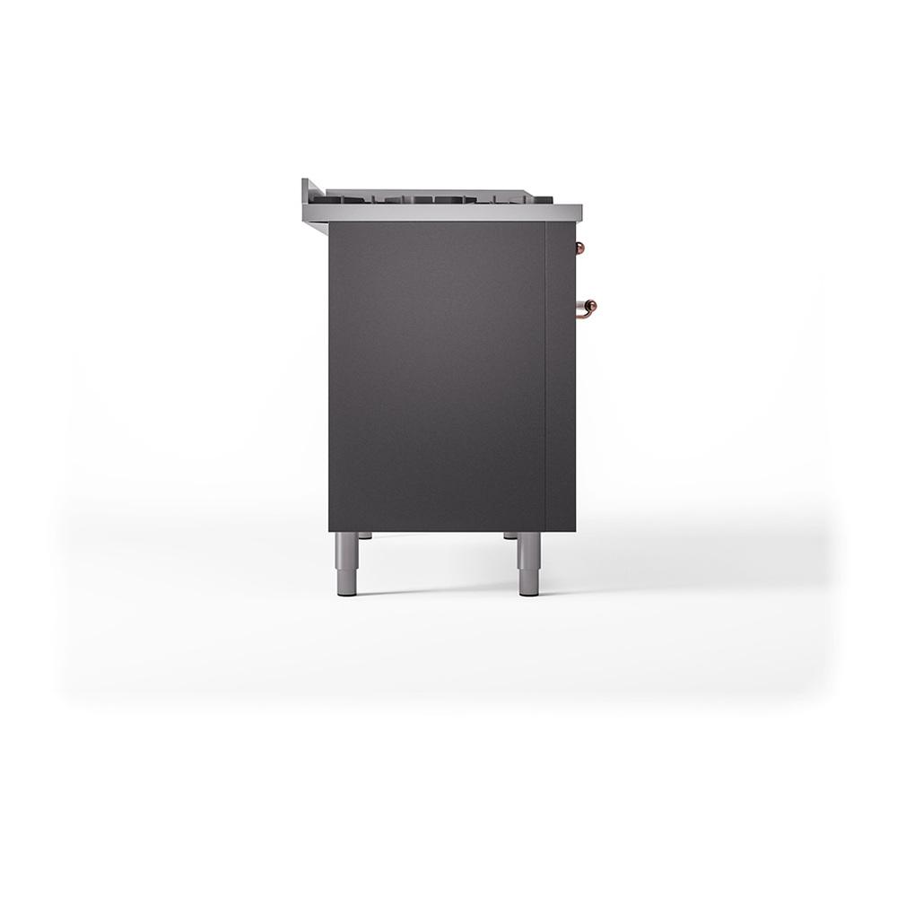 Ilve UN48FSQNMPMGPLP Ilve Un48Fsqnmpmgplp Nostalgie Ii Noblesse 48" Dual Fuel Range (5 Sealed Burners + Griddle + French Top, Liquid Propane, Solid Door, Graphite Matte, Copper)