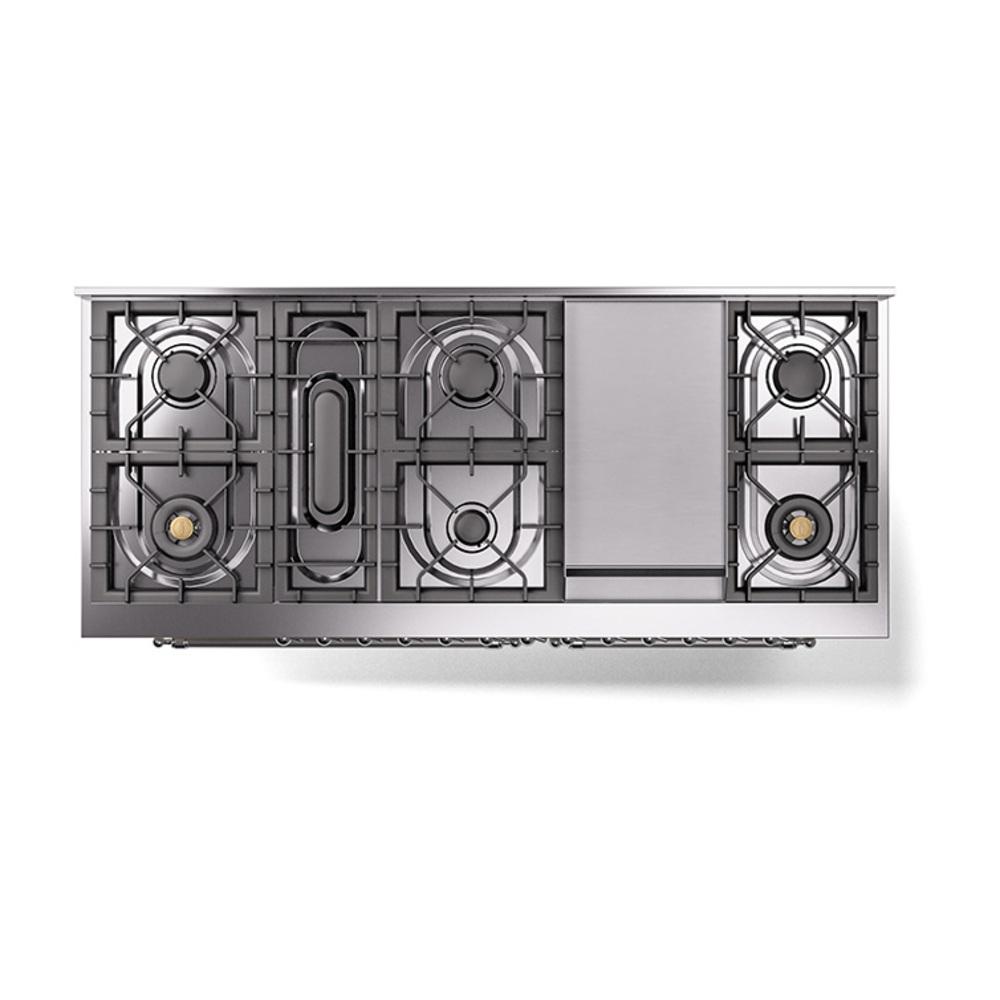Ilve UN60FQNMPAWCLP Ilve Un60Fqnmpawclp Nostalgie Ii Noblesse 60" Dual Fuel Range (9 Sealed Burners + Griddle, Liquid Propane, Solid Door, Antique White, Chrome)