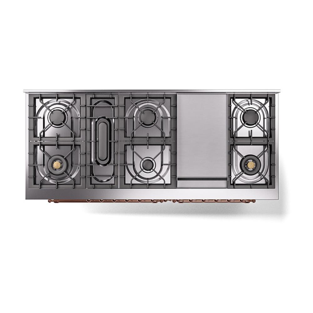 Ilve UN60FNMPAWP Ilve Un60Fnmpawp Nostalgie Ii Noblesse 60" Dual Fuel Range (9 Sealed Burners + Griddle, Natural Gas, Triple Glass Door, Antique White, Copper)