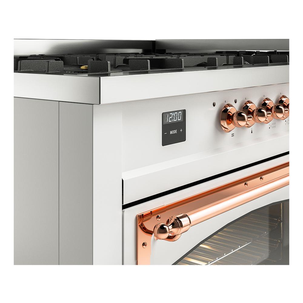 Ilve UN60FNMPWHP Ilve Un60Fnmpwhp Nostalgie Ii Noblesse 60" Dual Fuel Range (9 Sealed Burners + Griddle, Natural Gas, Triple Glass Door, White, Copper)