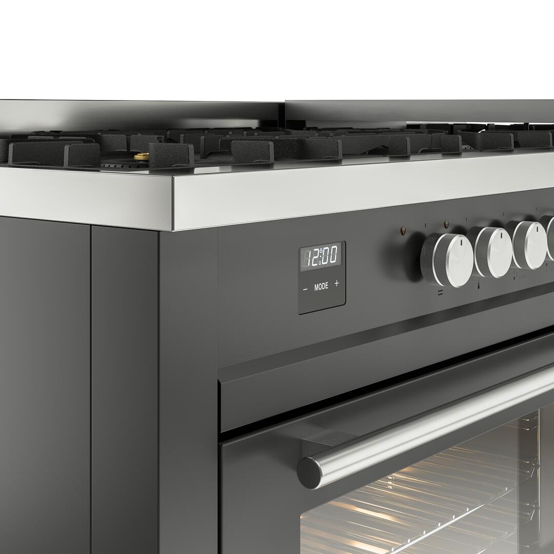 Ilve UP60FWMPMGLP Professional Plus Ii 60 Inch Dual Fuel Liquid Propane Freestanding Range In Matte Graphite With Trim