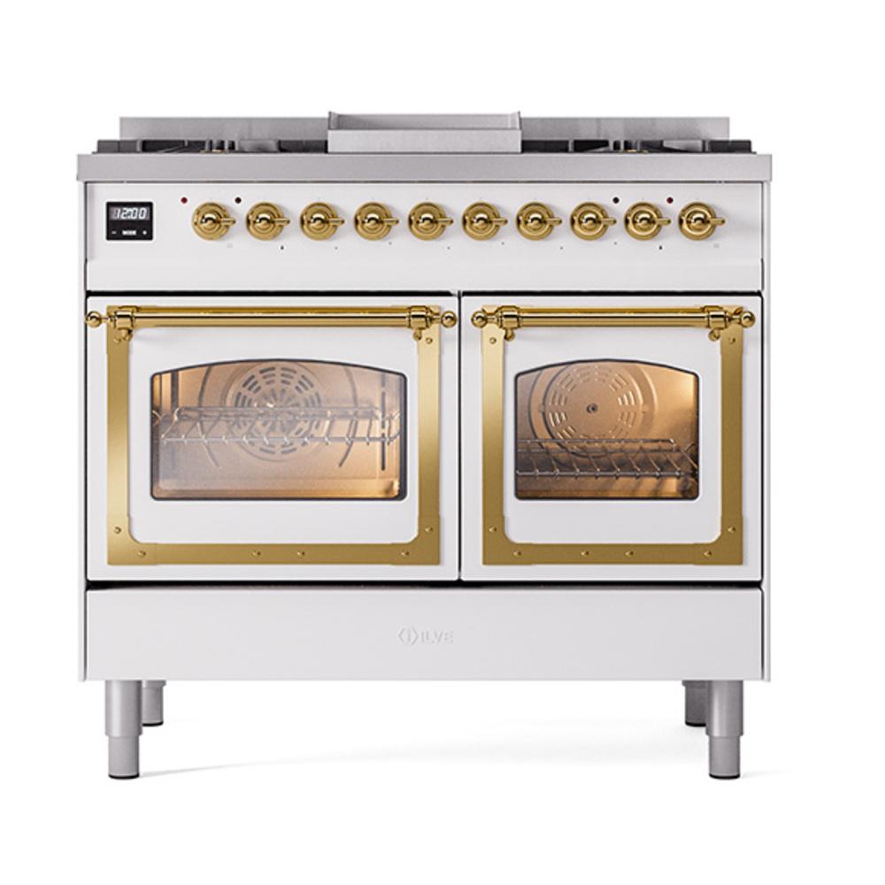 Ilve UND40FNMPWHG Ilve Und40Fnmpwhg Nostalgie Ii Noblesse 40" Dual Fuel Range (Natural Gas, Triple Glass Door, White, Brass)