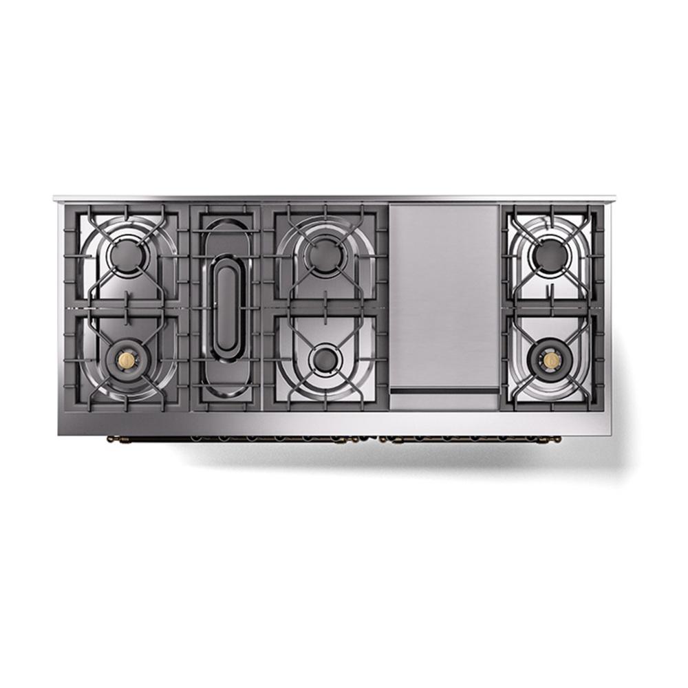 Ilve UN60FQNMPBGB Ilve Un60Fqnmpbgb Nostalgie Ii Noblesse 60" Dual Fuel Range (9 Sealed Burners + Griddle, Natural Gas, Solid Door, Blue Grey, Burnished)