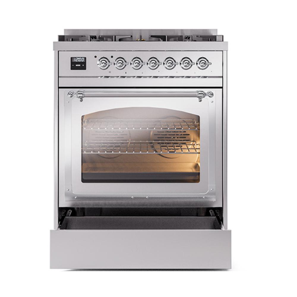Ilve UN30NMPSSCLP Ilve Un30Nmpssclp Nostalgie Ii Noblesse 30" Dual Fuel Range (Liquid Propane, Triple Glass Door, Stainless Steel, Chrome)