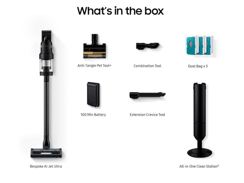 Samsung VS90F40DMK Bespoke Ai Jet™ Ultra Cordless Stick Vacuum With All-In-One Clean Station® And 400Aw Suction Power In Satin Black