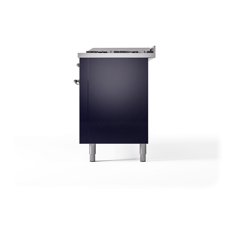 Ilve UN60FQNMPMBCLP Ilve Un60Fqnmpmbclp Nostalgie Ii Noblesse 60" Dual Fuel Range (9 Sealed Burners + Griddle, Liquid Propane, Solid Door, Midnight Blue, Chrome)