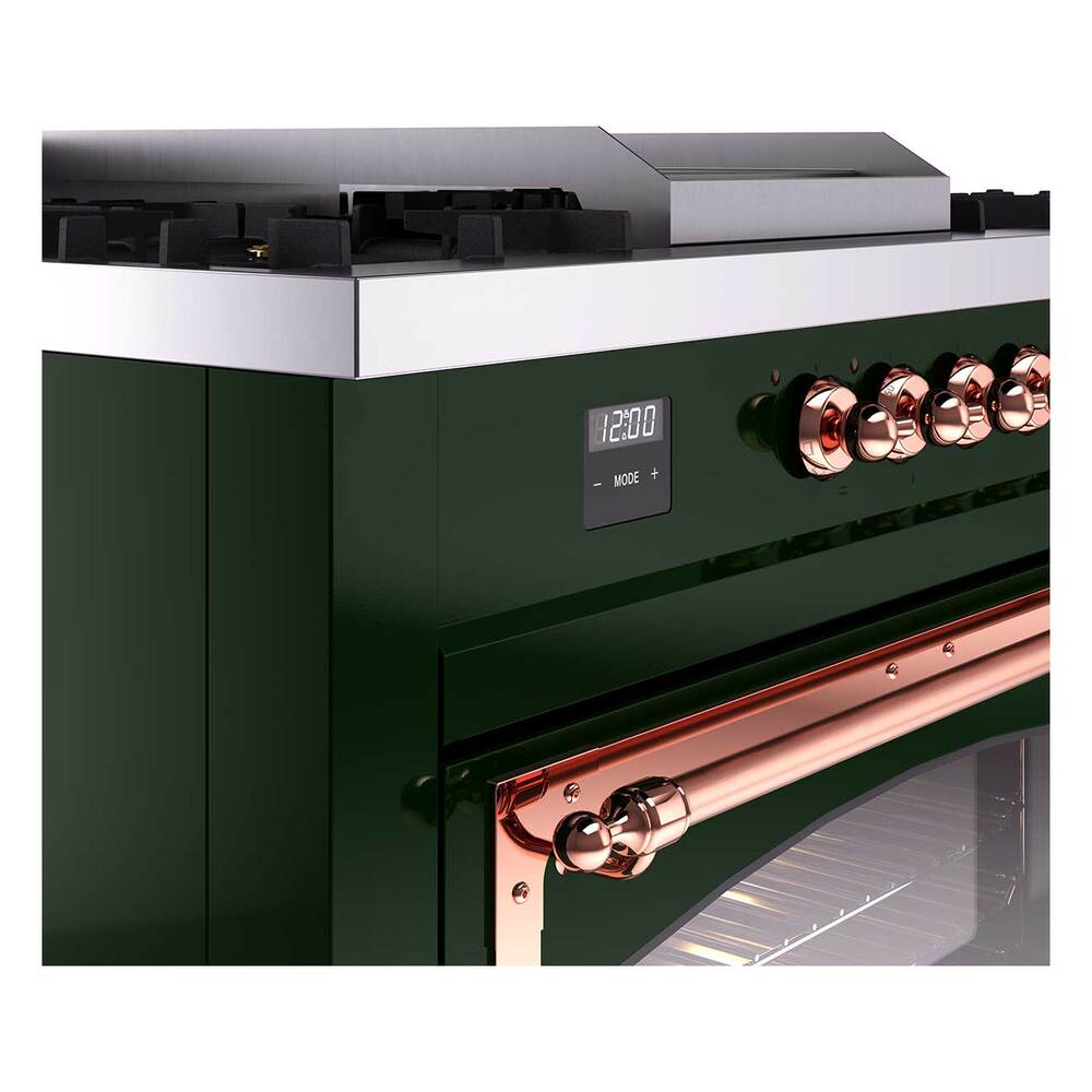 Ilve UN60FSNMPEGP Ilve Un60Fsnmpegp Nostalgie Ii Noblesse 60" Dual Fuel Range (7 Sealed Burners + Griddle + French Top, Natural Gas, Triple Glass Door, Emerald Green, Copper)
