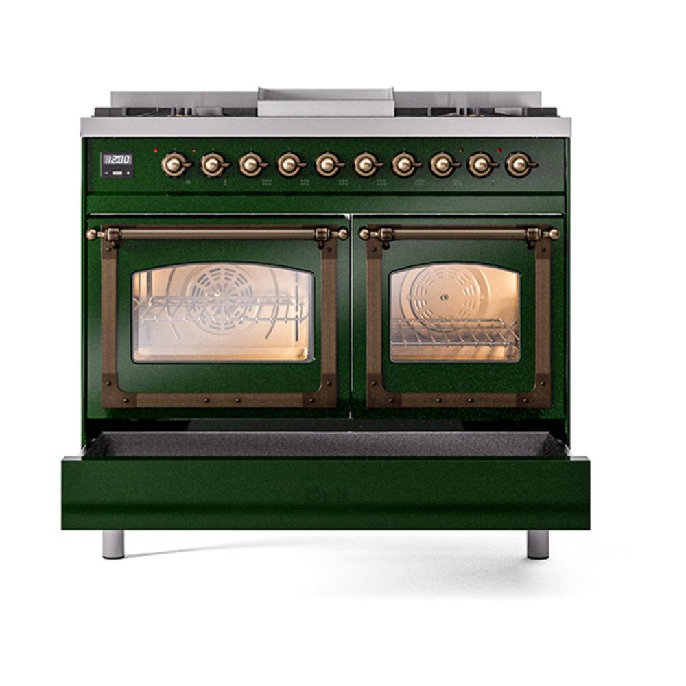 Ilve UND40FNMPEGBLP Ilve Und40Fnmpegblp Nostalgie Ii Noblesse 40" Dual Fuel Range (Liquid Propane, Triple Glass Door, Emerald Green, Burnished)