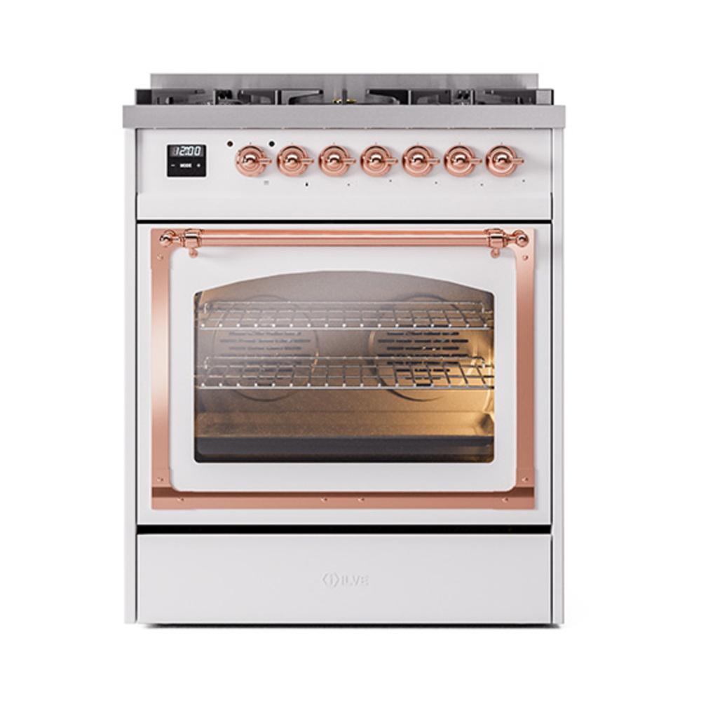 Ilve UN30NMPWHPLP Ilve Un30Nmpwhplp Nostalgie Ii Noblesse 30" Dual Fuel Range (Liquid Propane, Triple Glass Door, White, Copper)