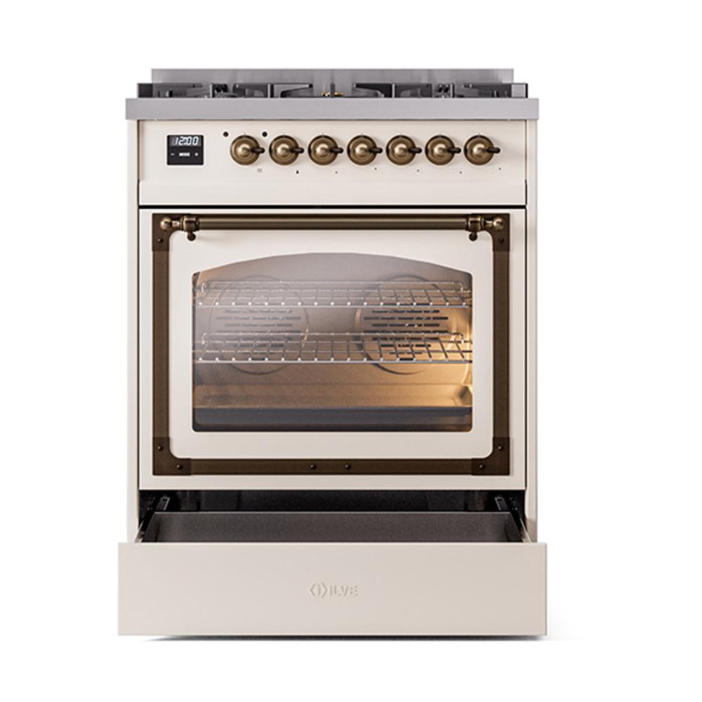 Ilve UN30NMPAWBLP Ilve Un30Nmpawblp Nostalgie Ii Noblesse 30" Dual Fuel Range (Liquid Propane, Triple Glass Door, Antique White, Burnished)