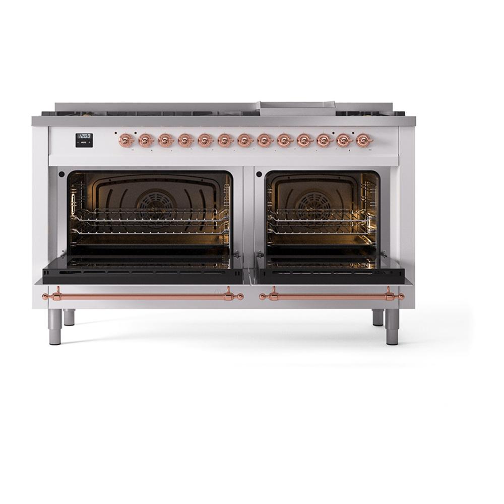 Ilve UN60FNMPWHPLP Ilve Un60Fnmpwhplp Nostalgie Ii Noblesse 60" Dual Fuel Range (9 Sealed Burners + Griddle, Liquid Propane, Triple Glass Door, White, Copper)