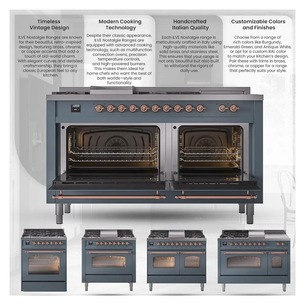 Ilve UPD406NMPSSG Ilve Upd406Nmpssg Nostalgie Ii 40 Inch Dual Fuel Range With 6 Total Black Brass Burners (Limited Edition) (Natural Gas, Stainless Steel)