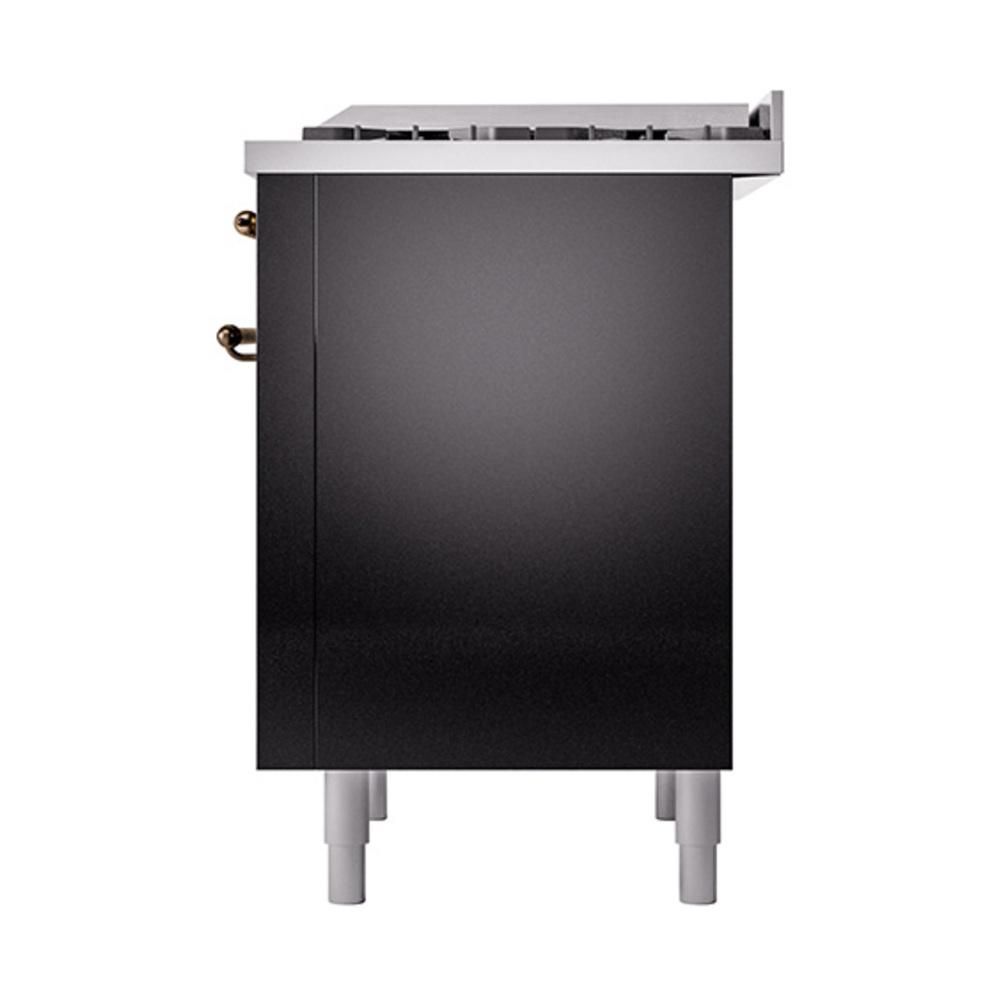Ilve UN36FQNMPBKB Ilve Un36Fqnmpbkb Nostalgie Ii Noblesse 36" Dual Fuel Range (Natural Gas, Solid Door, Glossy Black, Burnished)