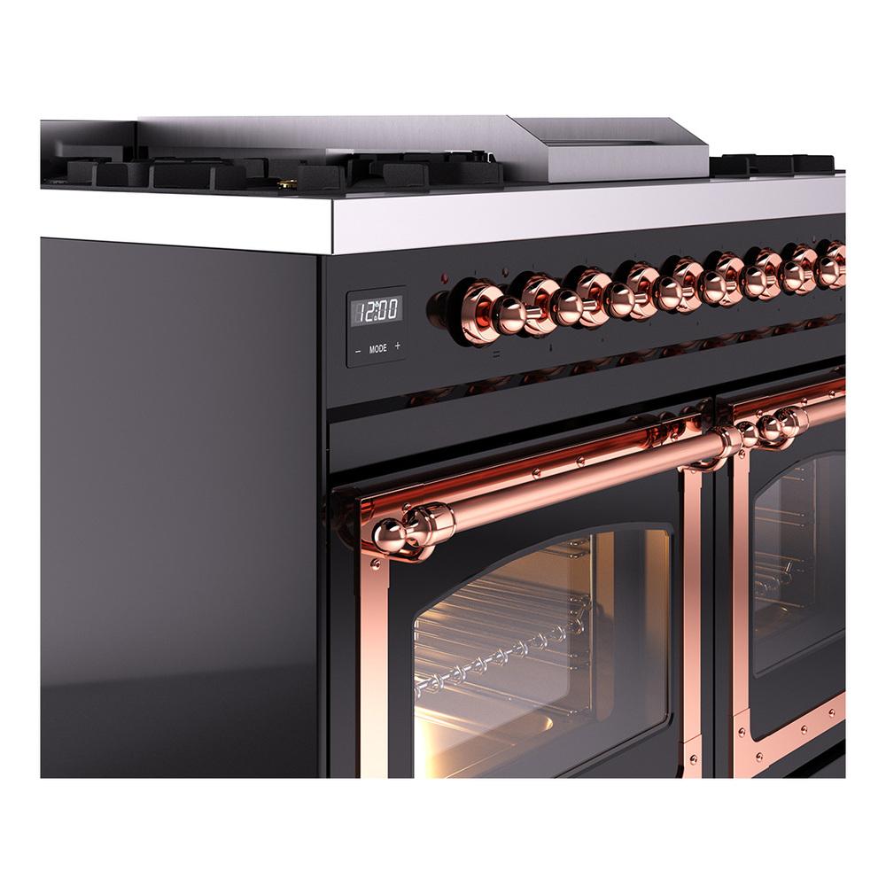 Ilve UND40FNMPBKP Ilve Und40Fnmpbkp Nostalgie Ii Noblesse 40" Dual Fuel Range (Natural Gas, Triple Glass Door, Glossy Black, Copper)