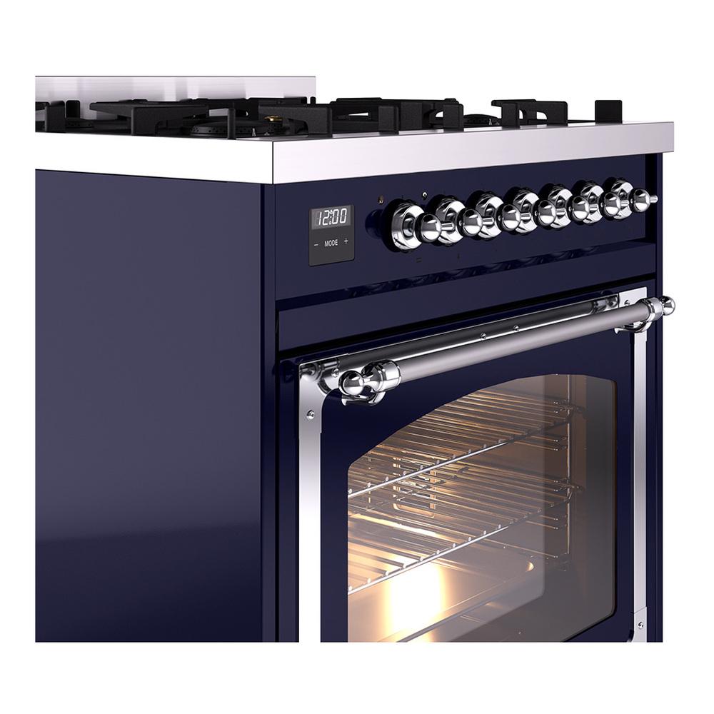 Ilve UN30NMPMBCLP Ilve Un30Nmpmbclp Nostalgie Ii Noblesse 30" Dual Fuel Range (Liquid Propane, Triple Glass Door, Midnight Blue, Chrome)