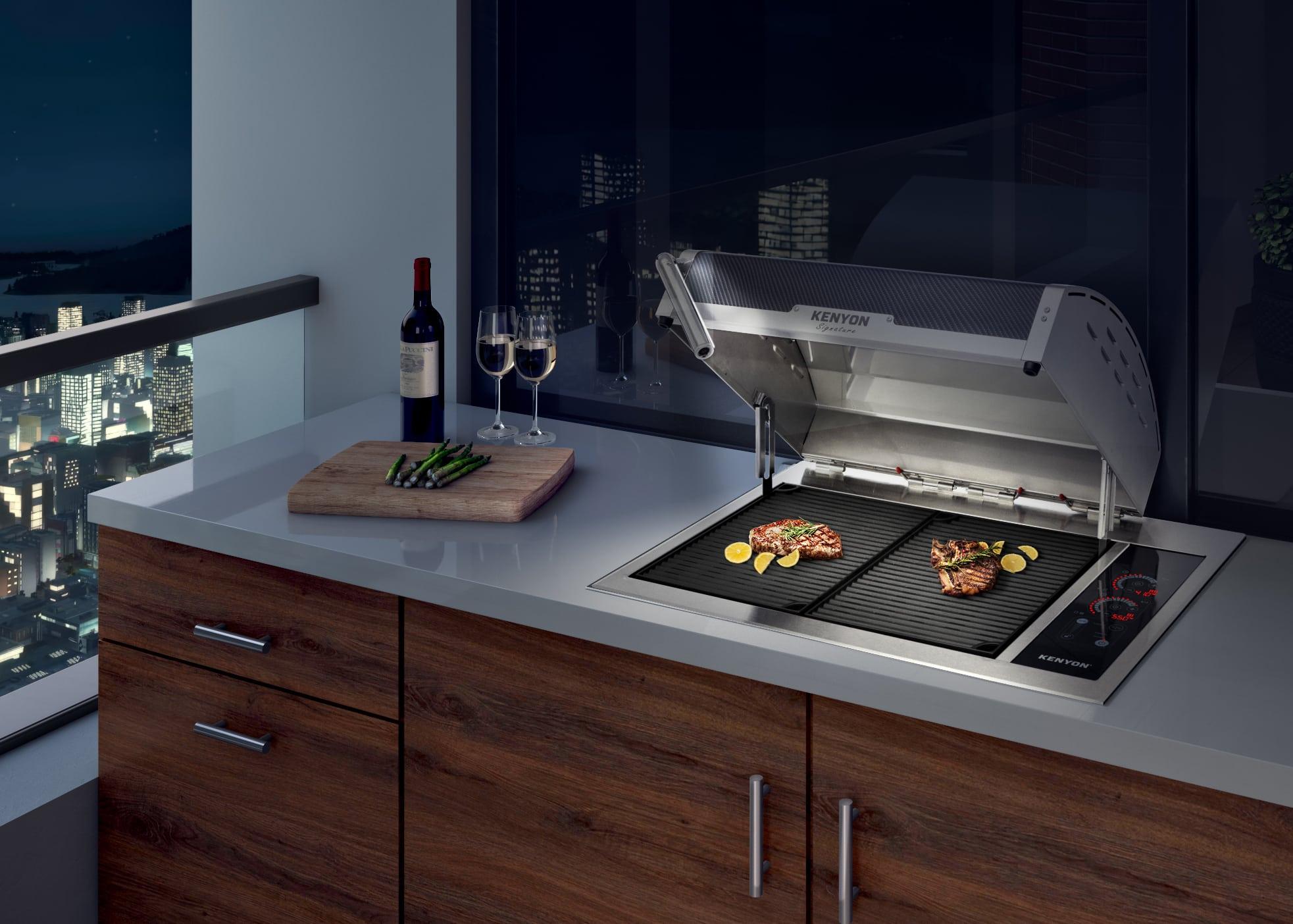 Kenyon B70429NHCF BLACK CARBON FIBER LID WITH LIGHTED HANDLE Signature Grill