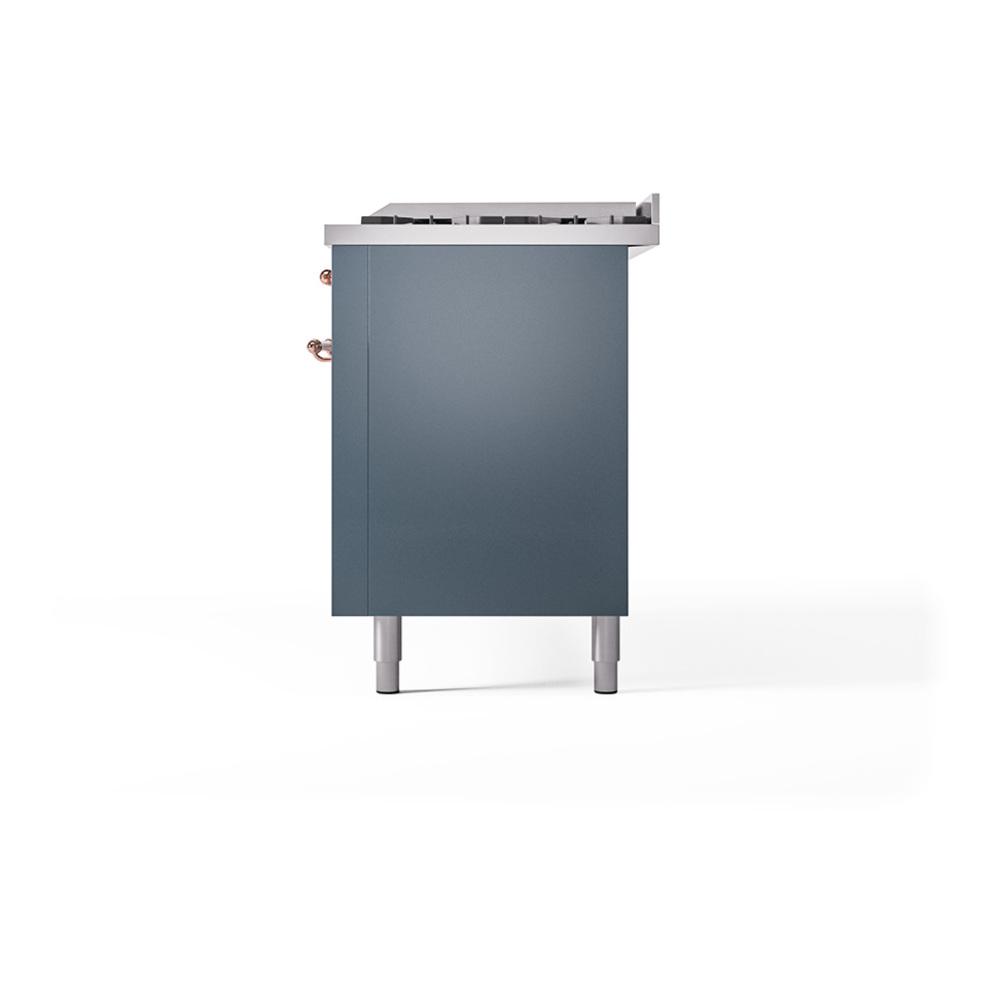 Ilve UN60FQNMPBGP Ilve Un60Fqnmpbgp Nostalgie Ii Noblesse 60" Dual Fuel Range (9 Sealed Burners + Griddle, Natural Gas, Solid Door, Blue Grey, Copper)